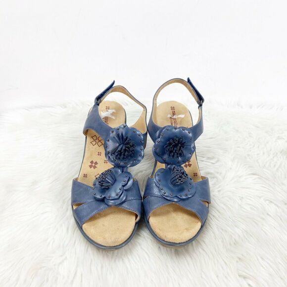 Naturalizer 9 N Womens Blue Leather Explorer Floral Detail Wedged Sandals - Picture 6 of 11